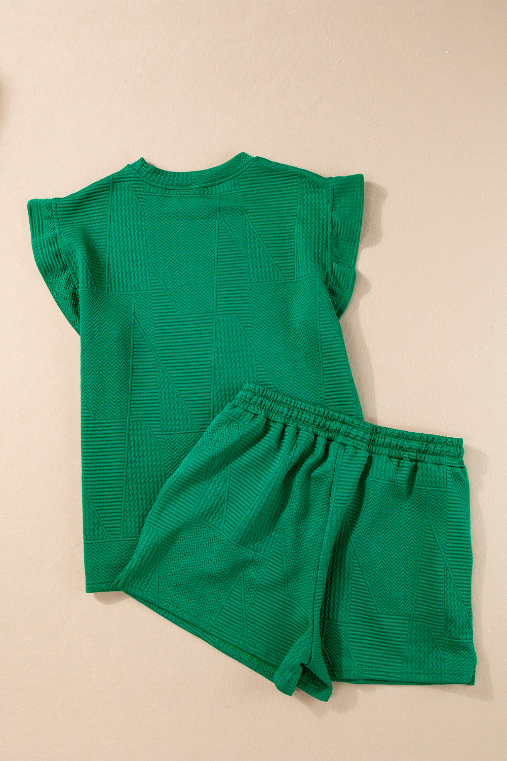 Skobeloff Textured Ruffle Split Top and Drawstring Shorts