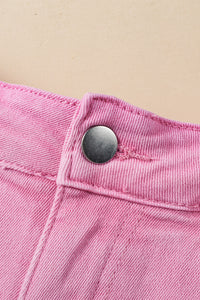 Pink Frayed Edge Mid Rise Denim Shorts