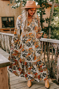 Multicolour Boho Flower Print Maxi Plus Size Dress