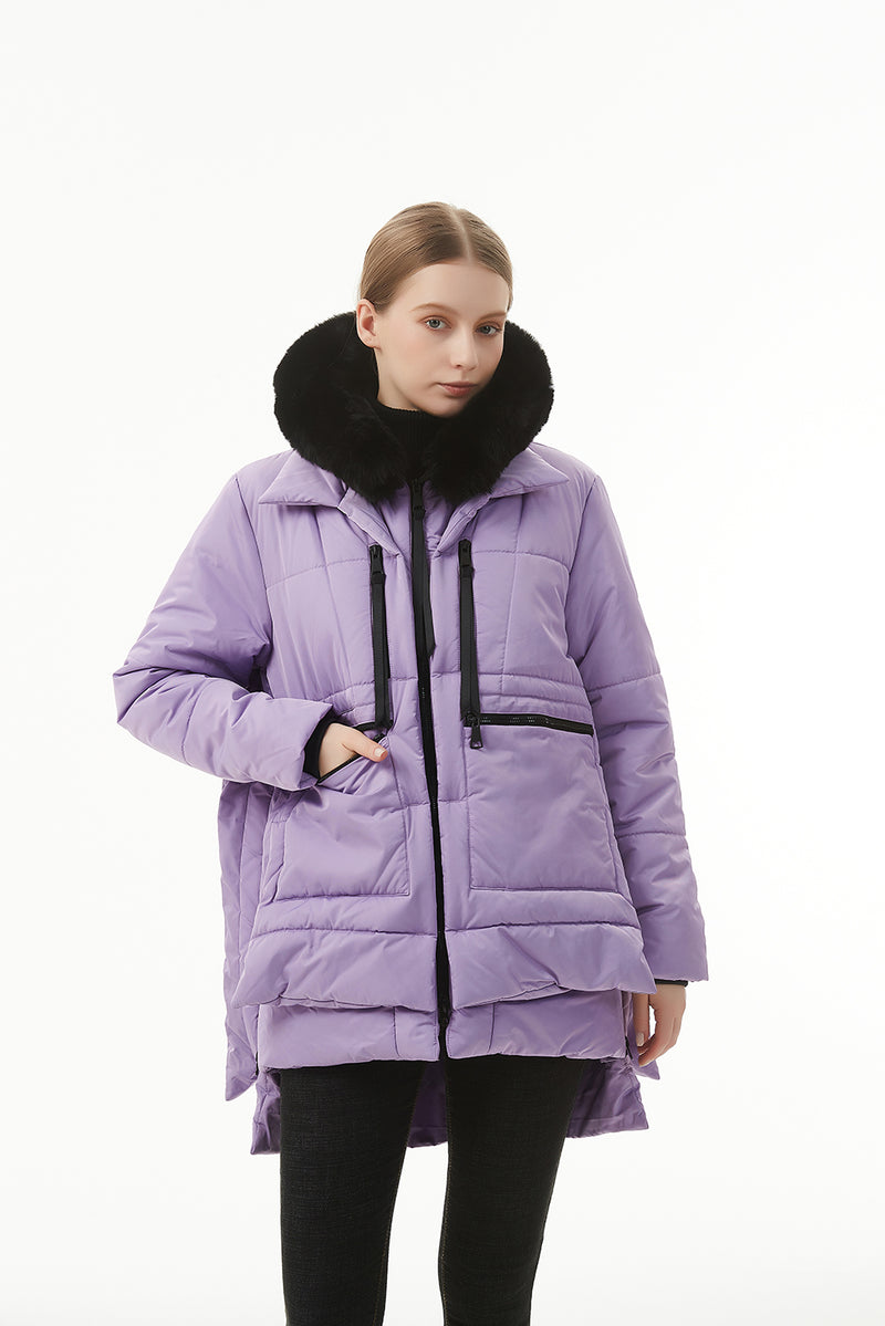 Wisteria Plush Linen Zip Up Hooded Puffer Coat