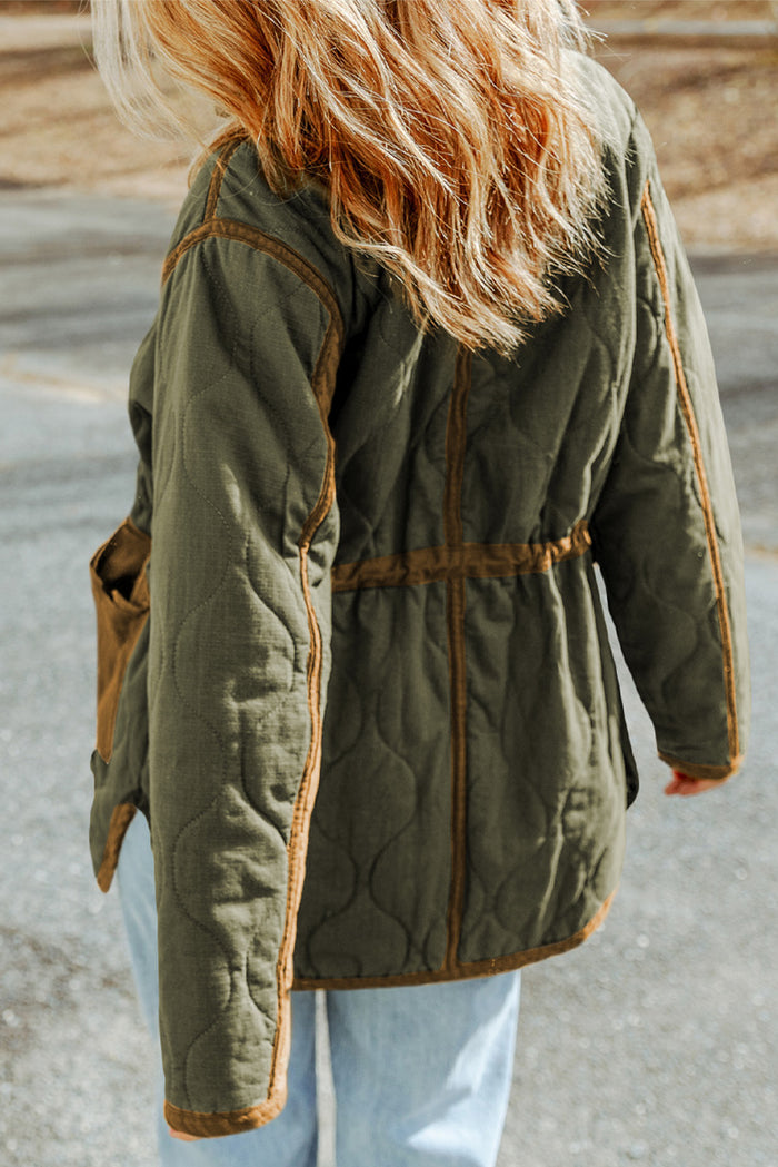 Green Stitching Quilted Drawstring Jacket