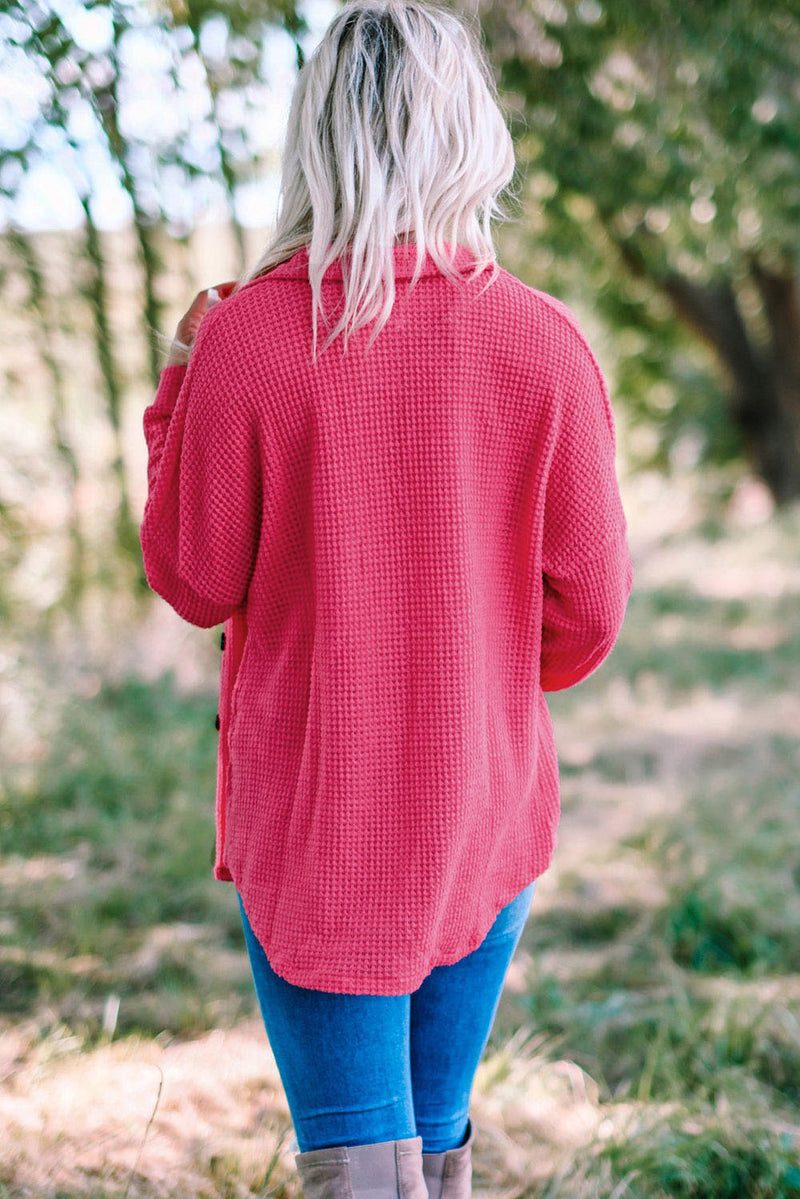 Khaki Waffle Knit Button Up Casual Shirt