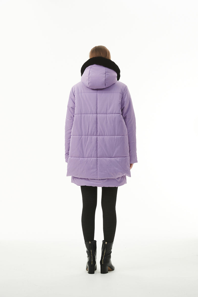 Wisteria Plush Linen Zip Up Hooded Puffer Coat