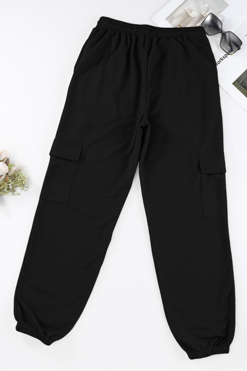 Gray Waffle Texture Cargo Pocket Jogger Pants