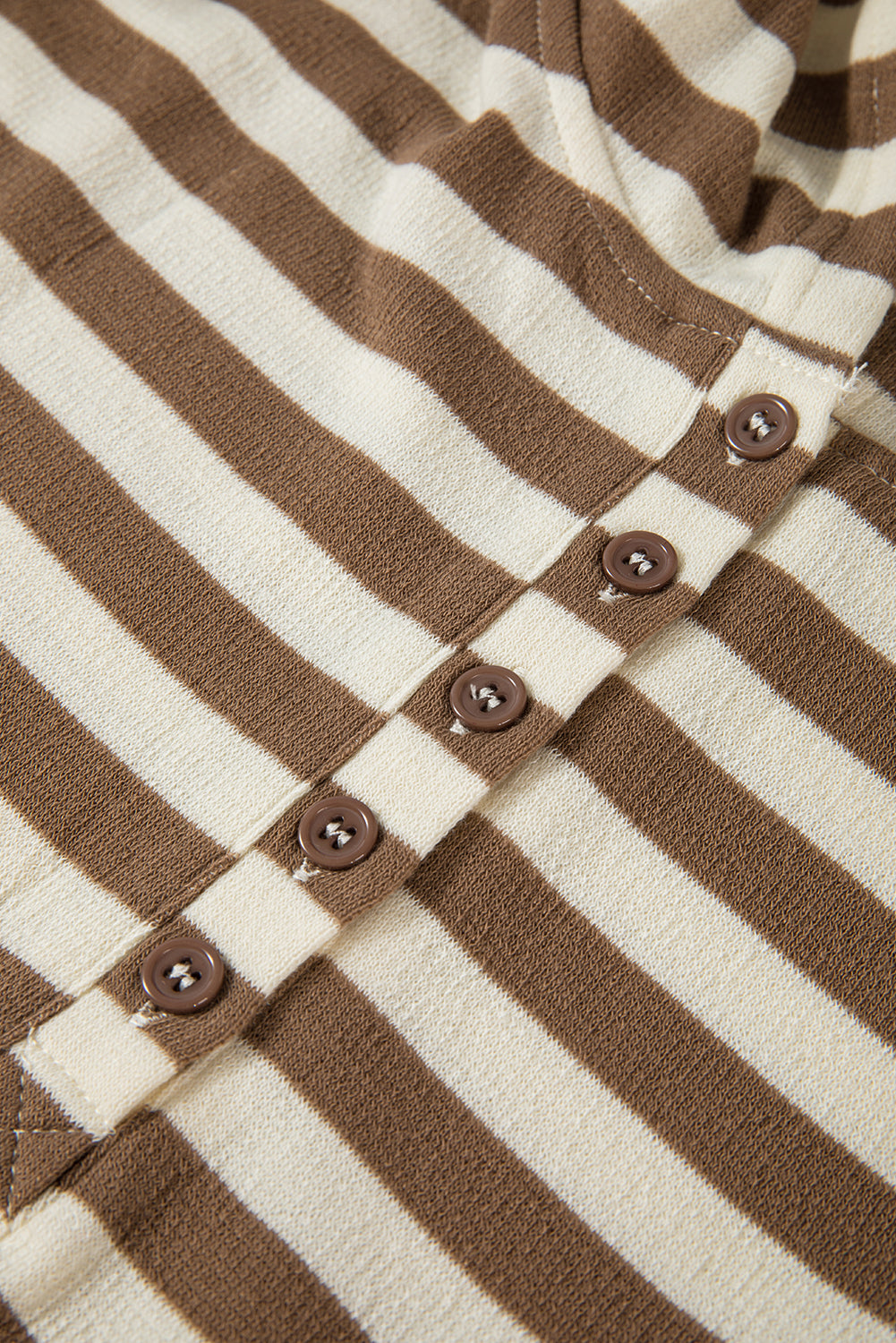 Brown Stripe Quarter Buttons Drop Sleeve Plus Size Hoodie