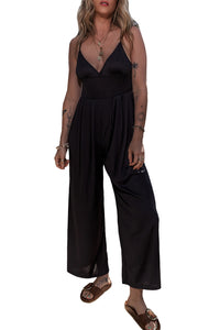 Black Wide Leg High Waist Sexy V Neck Cami Jumpsuit