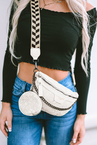 White Colorblock Strap Chain Shoulder Bag With Coin Purse