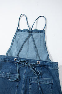 Dusk Blue Adjustable Tie Straps Cropped Wide Leg Denim Overalls