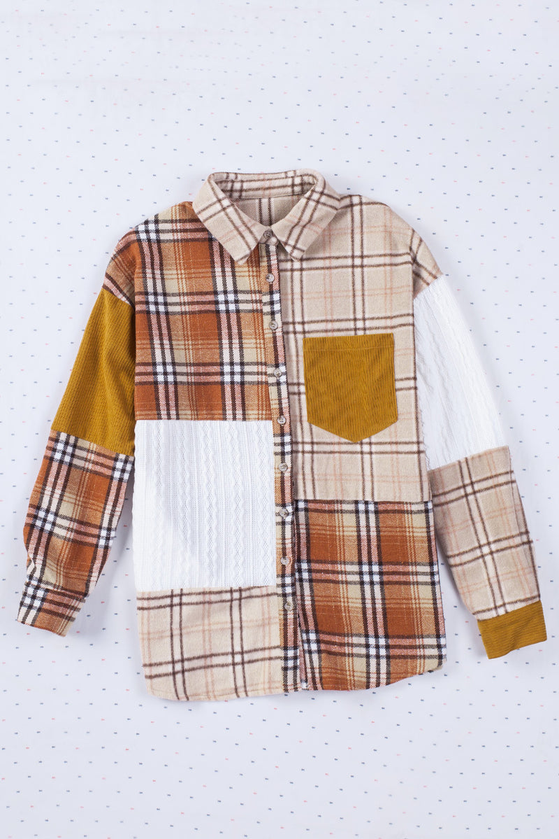 Gold Brick Plus Size Plaid Patchwork Button up Shacket