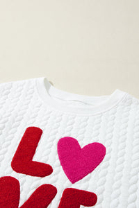 Racing Red Heart XOXO Chenille Embroidered Textured Sweatshirt