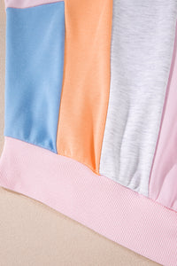 Light Pink Color Block Batwing Sleeve Loose Fit Sweatshirt