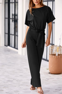 Black Belted Wide Leg Jumpsuit