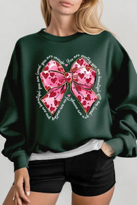 Valentine Bow Faux Glitter Graphic Plus Sweatshirt