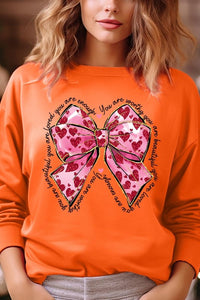 Valentine Bow Faux Glitter Graphic Plus Sweatshirt