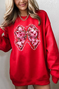 Valentine Bow Faux Glitter Graphic Plus Sweatshirt