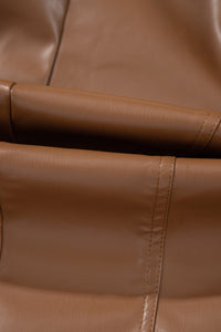 Chestnut Solid Faux Leather Zipper Slim Fit Bomber Jacket