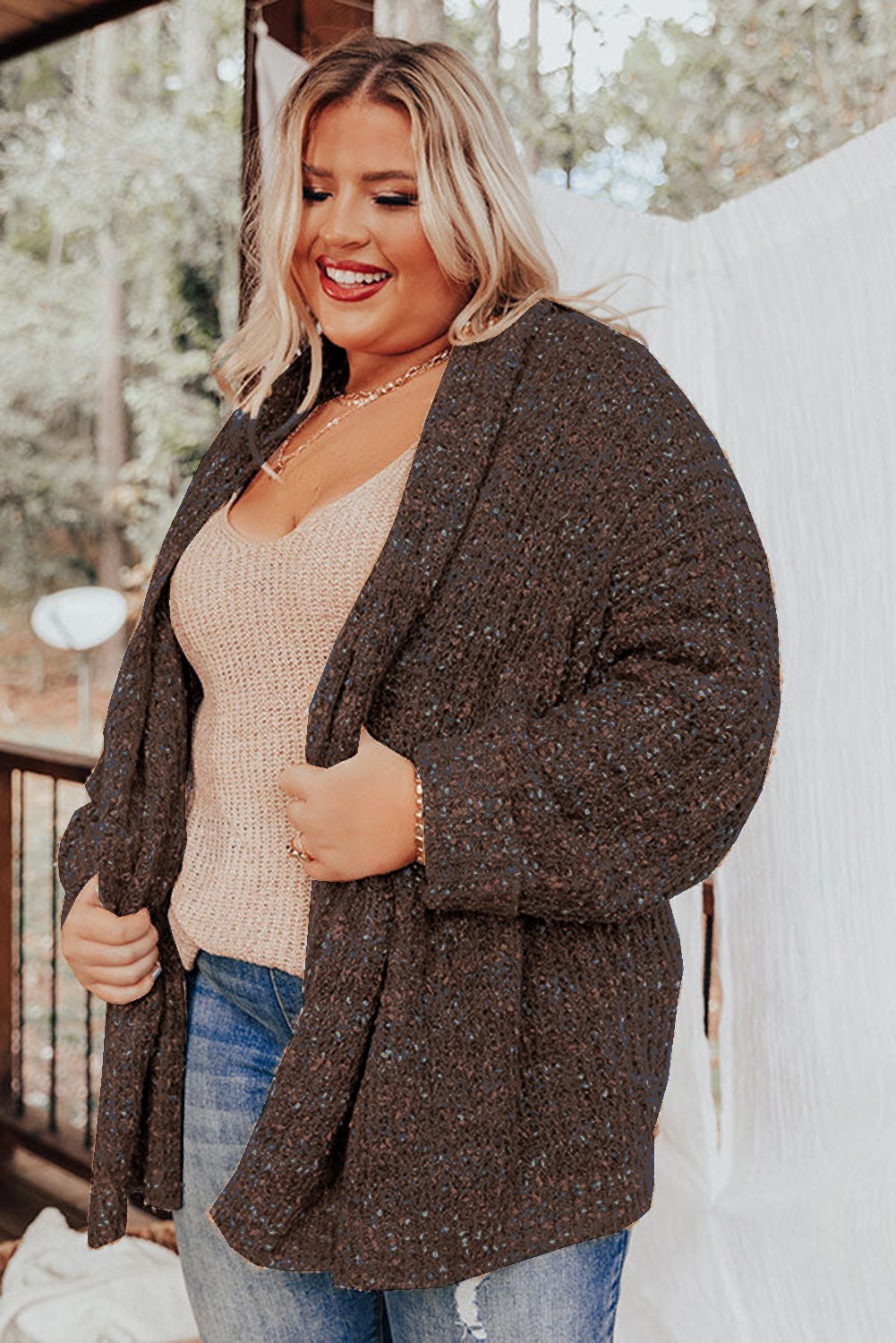 Sage Green Open Front Knit Plus Size Cozy Cardigan