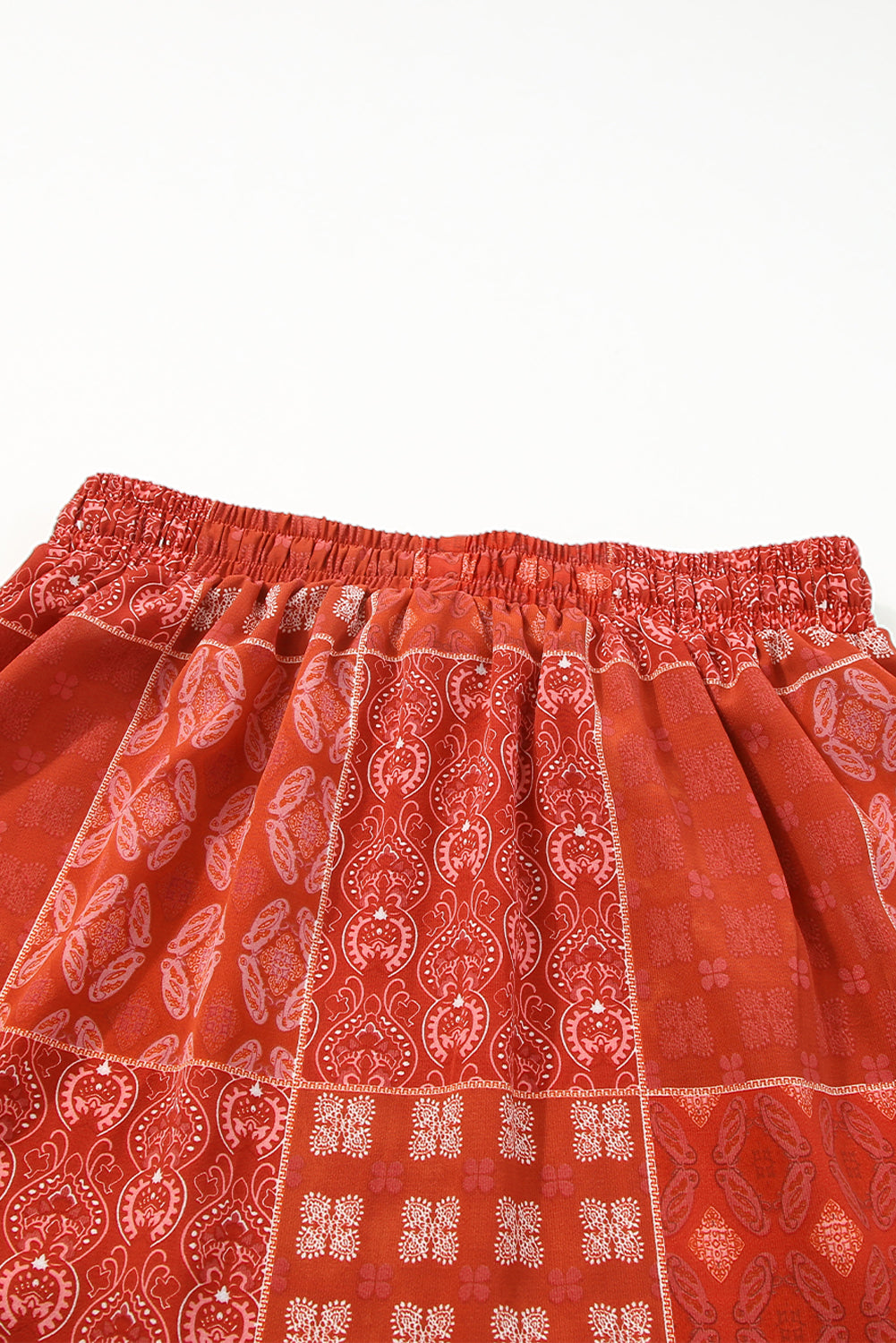 Red Bohemian Mix Print Long Flared Skirt