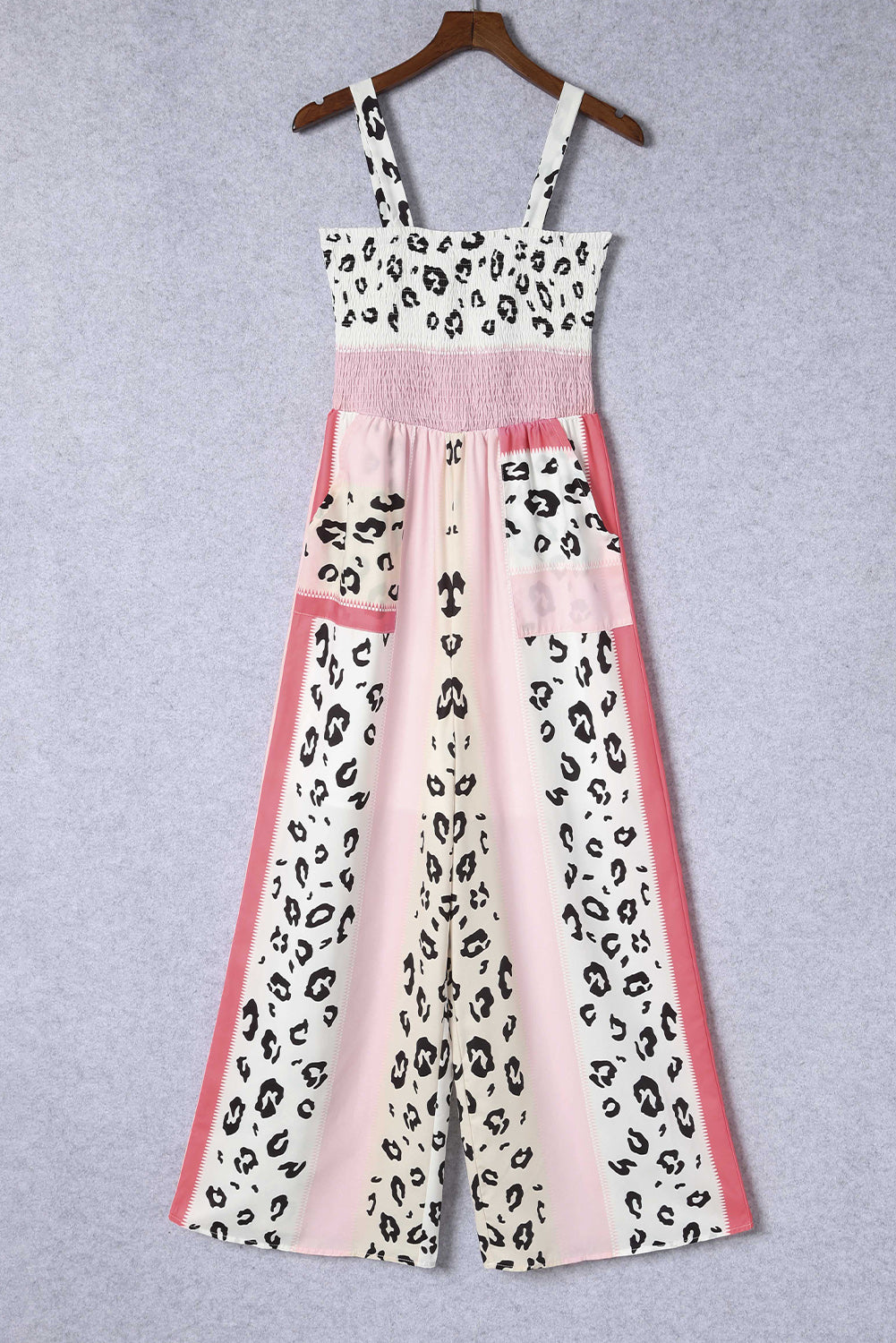 Pink Leopard Color Block Mix Print Pocketed Jumpsuit