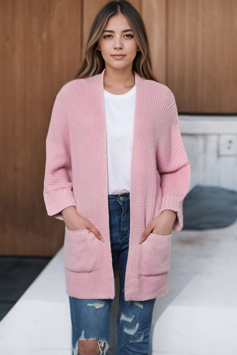 Pink Oversized Fold Over Sleeve Sweater Cardigan