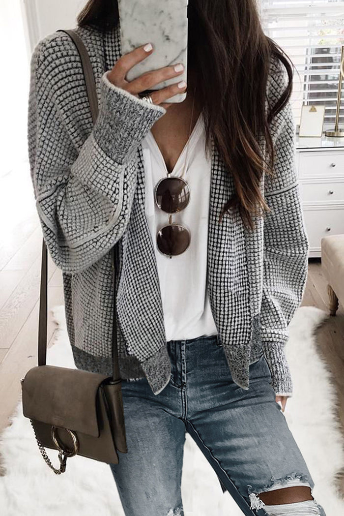 Gray Plus Size Textured Knit Cardigan