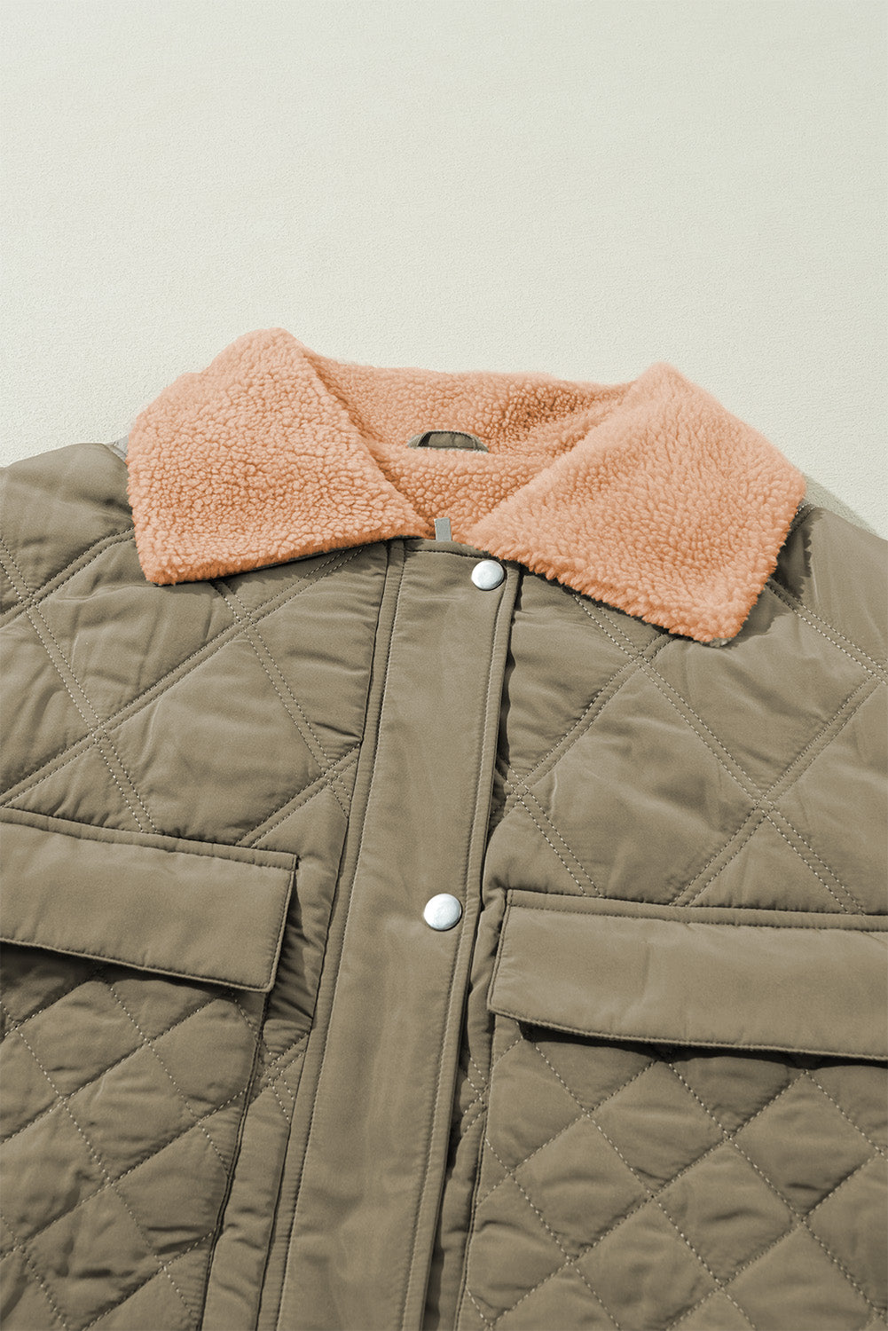 Jungle Green Teddy Collar Flap Pockets Quilted Puffer Jacket