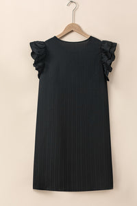 Black Ruffled Sleeve Rib Textured Plus Size Shift Dress