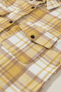 Yellow Plaid Flap Pocket Long Sleeve Shacket