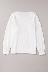 White XOXO Glitter Print Round Neck Casual Sweater