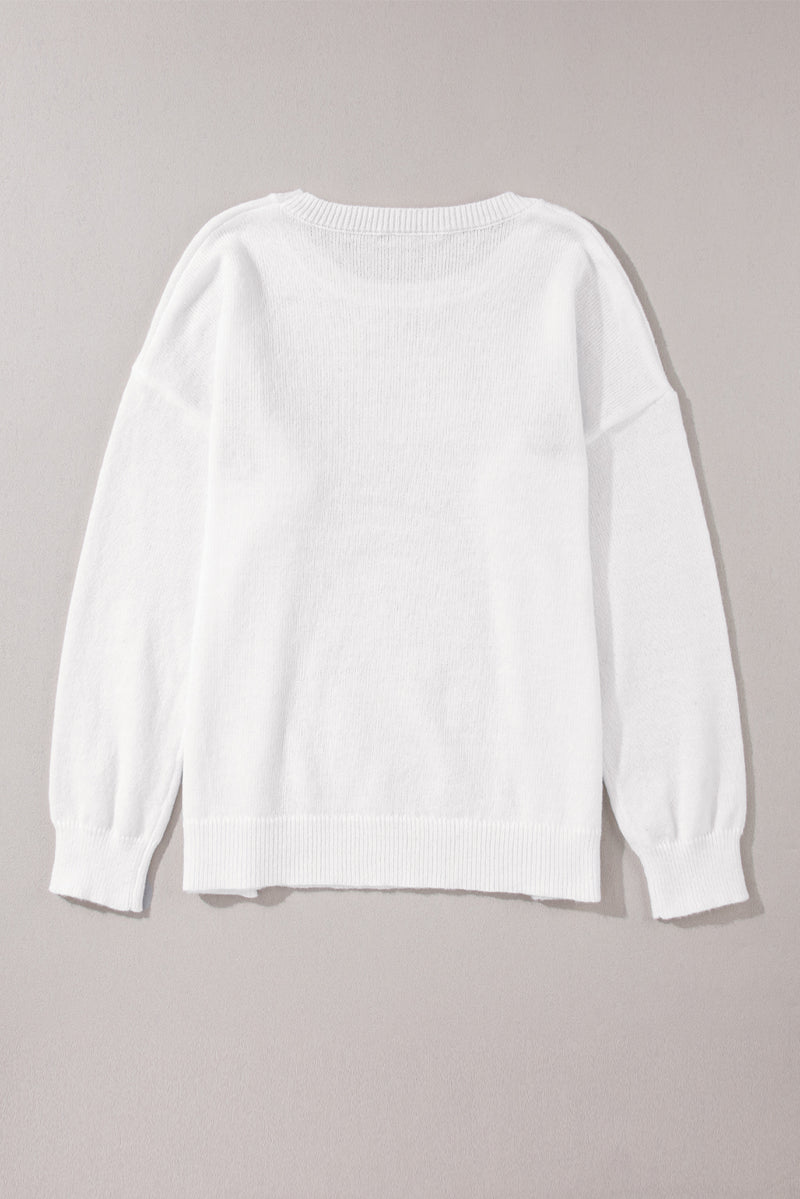 White XOXO Glitter Print Round Neck Casual Sweater