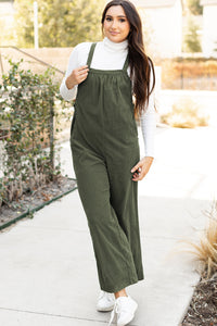 Jungle Green Solid Pocketed Loose Fit Corduroy Overall