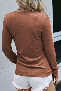 Chestnut Long Sleeve Snap Button Henley Top