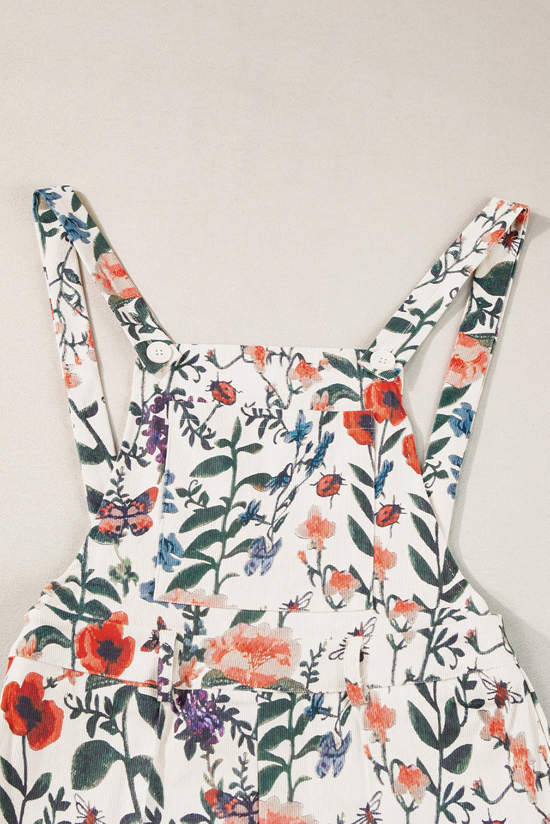 Beige Floral Print Bib Open Back Romper