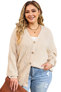 Gray Plus Size Knitted Hollow out Button up Cardigan