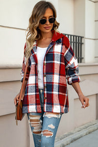 Orange Hooded Plaid Button Front Shacket