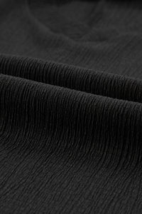 Black Crinkled V Neck Wide Sleeve T-shirt