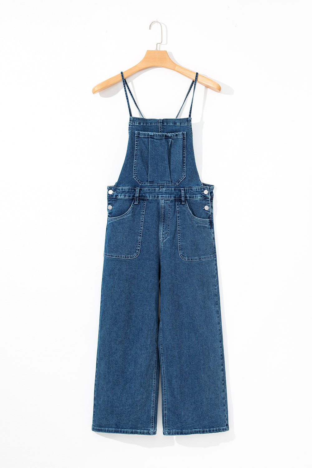 Dusk Blue Adjustable Tie Straps Cropped Wide Leg Denim Overalls