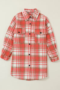 Sky Blue Plaid Flap Pocket Long Sleeve Shacket