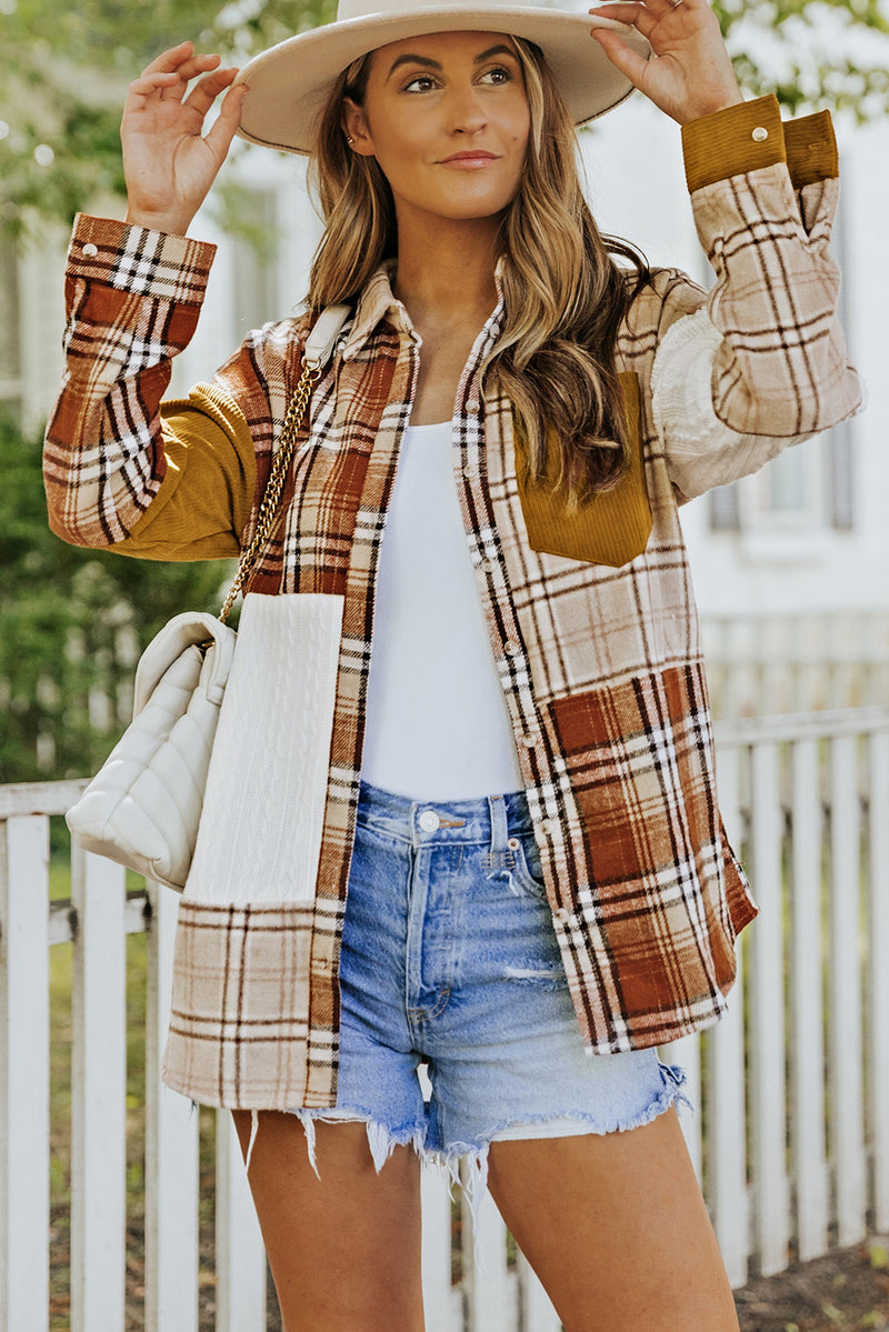 Gold Brick Plus Size Plaid Patchwork Button up Shacket