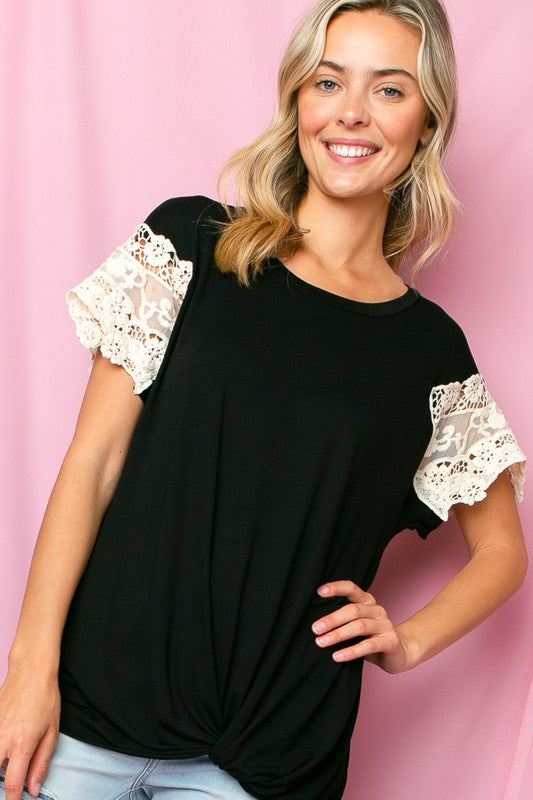 SOLID LACE SLEEVE TUNIC TOP