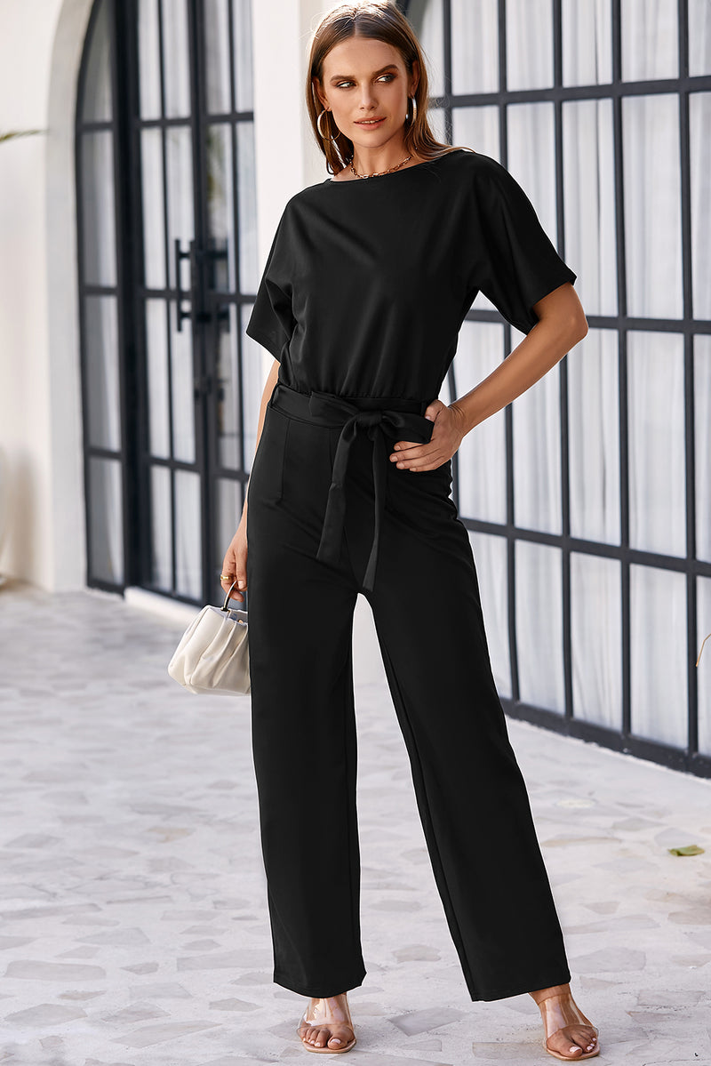 Black Belted Wide Leg Jumpsuit