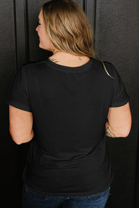 Black Round Neck Rolled Sleeve Plus Size T-shirt