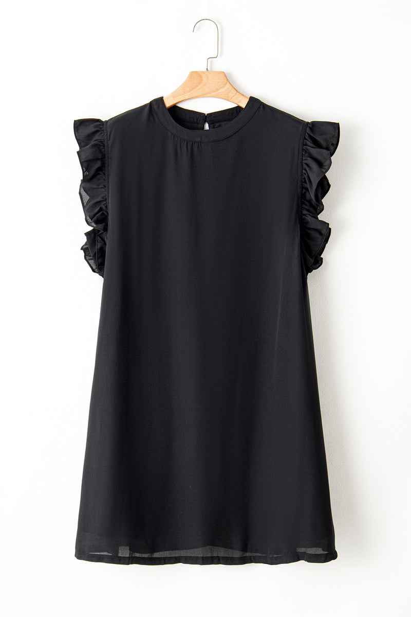 Black Keyhole Back Ruffled Plus Shift Dress