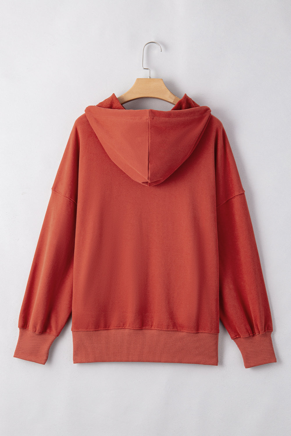 Red Clay Drop Shoulder Pocketed Baggy Drawstring Hoodie