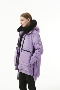 Wisteria Plush Linen Zip Up Hooded Puffer Coat