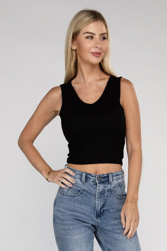 Ribbed Scoop Neck Cropped Sleeveless Top