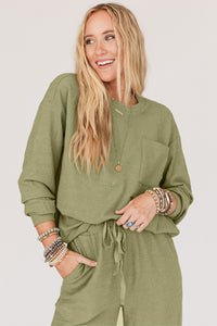 Laurel Green Waffle Knit Long Sleeve Top Drawstring Joggers Set