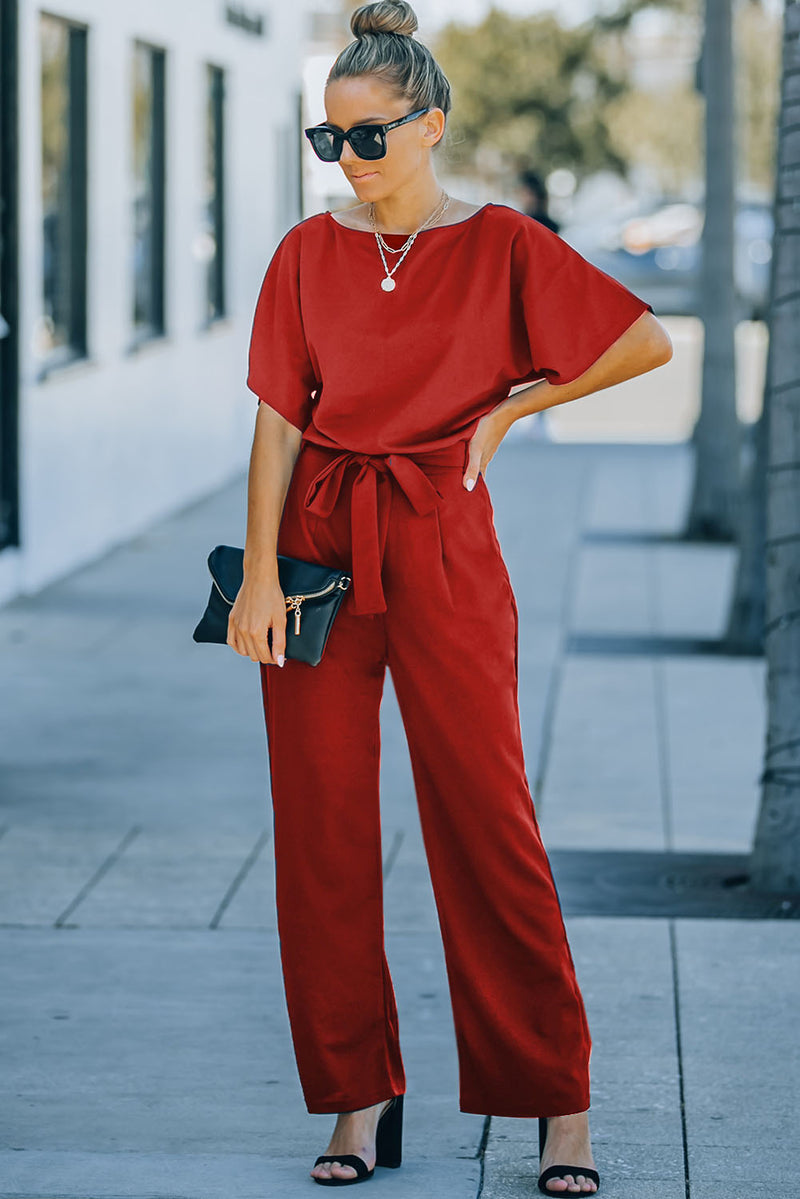 Black Belted Wide Leg Jumpsuit