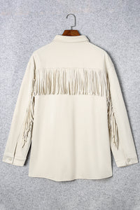 White Fringe Trim Plus Size Suede Shacket