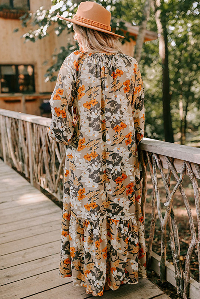 Multicolour Boho Flower Print Maxi Plus Size Dress